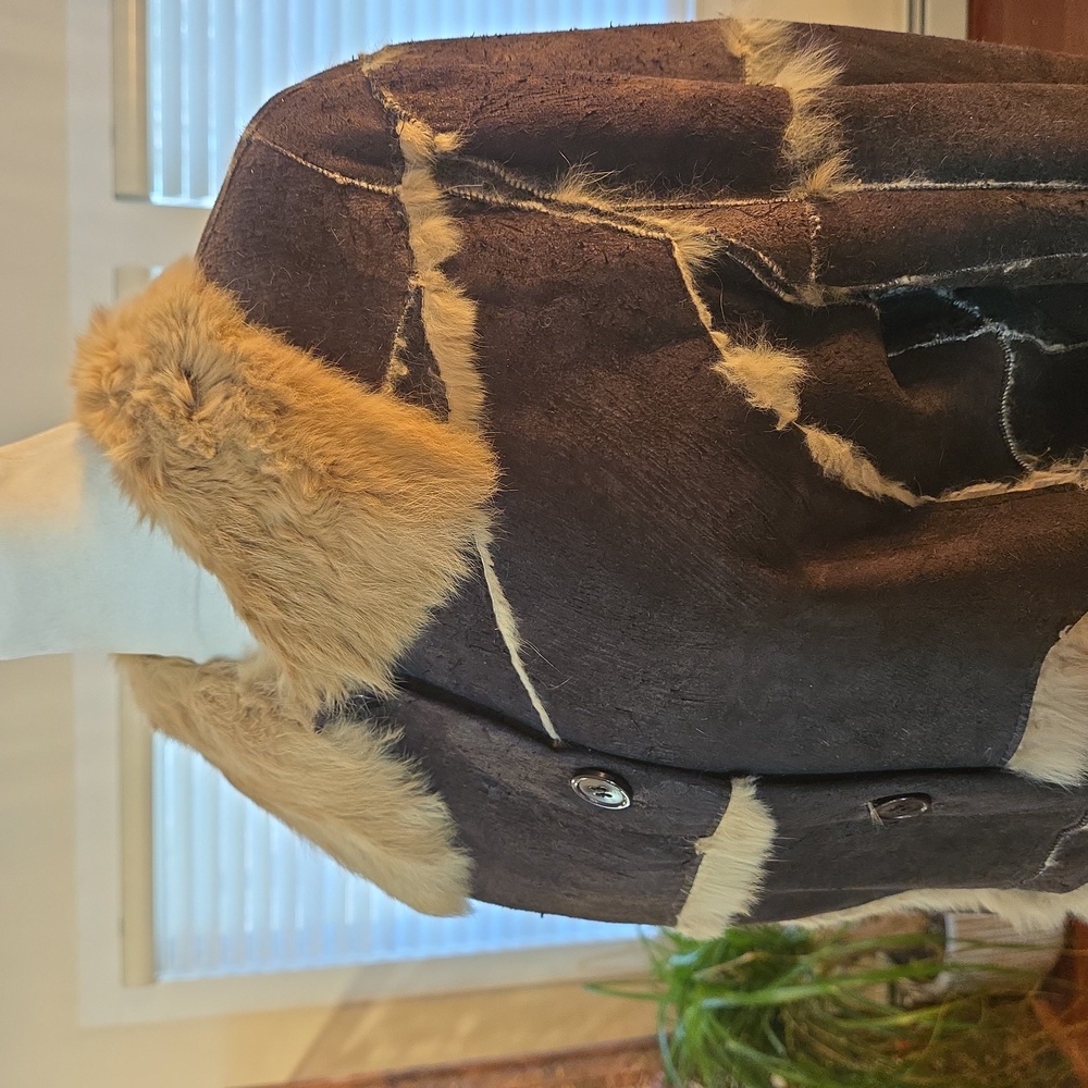 Vtg Guess Shearling Patchwork Chocolate Brown Sue… - image 5